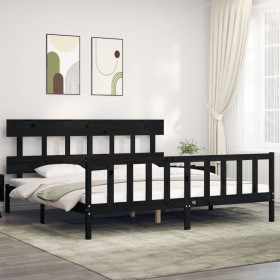 Bed frame with black solid wood headboard 200x200 cm by vidaXL, Beds and slatted bases - Ref: Foro24-3193360, Price: 205,81 €...