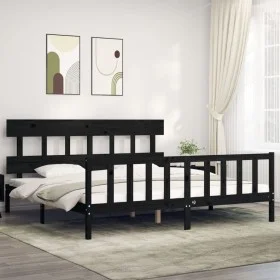 Bed frame with black solid wood headboard 200x200 cm by vidaXL, Beds and slatted bases - Ref: Foro24-3193360, Price: 203,18 €...