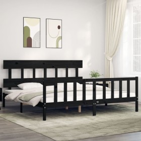 Estructura de cama con cabecero madera maciza negro 200x200 cm