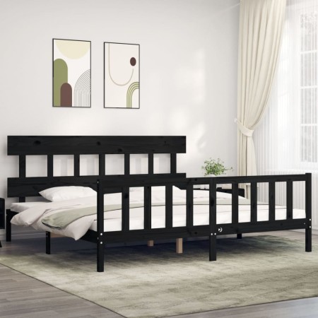 Bed frame with black solid wood headboard 200x200 cm by vidaXL, Beds and slatted bases - Ref: Foro24-3193360, Price: 205,81 €...