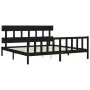Bed frame with black solid wood headboard 200x200 cm by vidaXL, Beds and slatted bases - Ref: Foro24-3193360, Price: 203,17 €...