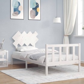 Estructura de cama con cabecero madera maciza blanco 90x200 cm de vidaXL, Camas y somieres - Ref: Foro24-3193452, Precio: 93,...