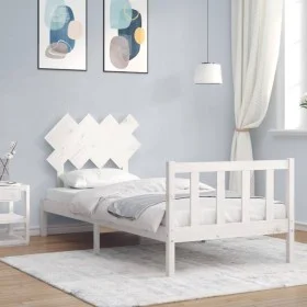 White solid wood bed frame with headboard 90x200 cm by vidaXL, Beds and slatted bases - Ref: Foro24-3193452, Price: 92,06 €, ...