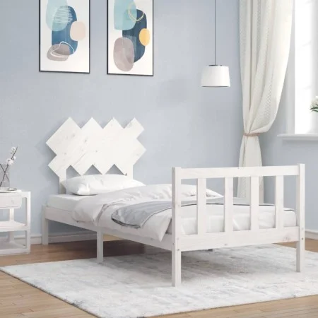 White solid wood bed frame with headboard 90x200 cm by vidaXL, Beds and slatted bases - Ref: Foro24-3193452, Price: 92,06 €, ...
