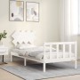 White solid wood bed frame with headboard 90x200 cm by vidaXL, Beds and slatted bases - Ref: Foro24-3193452, Price: 93,42 €, ...