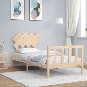 Bed frame with solid wood headboard 90x200 cm by vidaXL, Beds and slatted bases - Ref: Foro24-3193451, Price: 84,88 €, Discou...