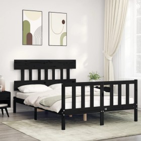 Bed frame with black solid wood headboard 140x190 cm by vidaXL, Beds and slatted bases - Ref: Foro24-3193320, Price: 171,20 €...