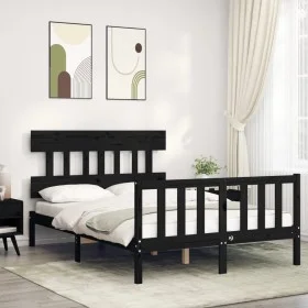 Bed frame with black solid wood headboard 140x190 cm by vidaXL, Beds and slatted bases - Ref: Foro24-3193320, Price: 171,22 €...