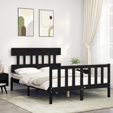 Bed frame with black solid wood headboard 140x190 cm by vidaXL, Beds and slatted bases - Ref: Foro24-3193320, Price: 173,42 €...