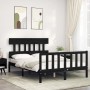 Bed frame with black solid wood headboard 140x190 cm by vidaXL, Beds and slatted bases - Ref: Foro24-3193320, Price: 173,42 €...