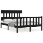 Bed frame with black solid wood headboard 140x190 cm by vidaXL, Beds and slatted bases - Ref: Foro24-3193320, Price: 173,42 €...