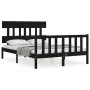 Bed frame with black solid wood headboard 140x190 cm by vidaXL, Beds and slatted bases - Ref: Foro24-3193320, Price: 171,22 €...