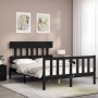 Bed frame with black solid wood headboard 140x190 cm by vidaXL, Beds and slatted bases - Ref: Foro24-3193320, Price: 173,42 €...