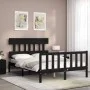 Bed frame with black solid wood headboard 140x190 cm by vidaXL, Beds and slatted bases - Ref: Foro24-3193320, Price: 171,22 €...
