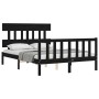 Bed frame with black solid wood headboard 140x190 cm by vidaXL, Beds and slatted bases - Ref: Foro24-3193320, Price: 173,42 €...