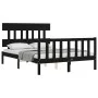 Bed frame with black solid wood headboard 140x190 cm by vidaXL, Beds and slatted bases - Ref: Foro24-3193320, Price: 171,22 €...