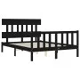 Bed frame with black solid wood headboard 140x190 cm by vidaXL, Beds and slatted bases - Ref: Foro24-3193320, Price: 171,22 €...