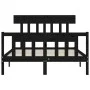 Bed frame with black solid wood headboard 140x190 cm by vidaXL, Beds and slatted bases - Ref: Foro24-3193320, Price: 171,22 €...