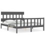 Double bed frame with gray solid wood headboard by vidaXL, Beds and slatted bases - Ref: Foro24-3193343, Price: 148,08 €, Dis...