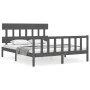 Double bed frame with gray solid wood headboard by vidaXL, Beds and slatted bases - Ref: Foro24-3193343, Price: 154,58 €, Dis...