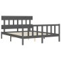 Double bed frame with gray solid wood headboard by vidaXL, Beds and slatted bases - Ref: Foro24-3193343, Price: 148,08 €, Dis...