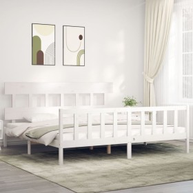 White solid wood bed frame with headboard 200x200cm by vidaXL, Beds and slatted bases - Ref: Foro24-3193357, Price: 155,34 €,...