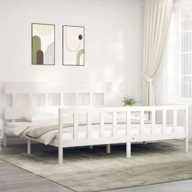 White solid wood bed frame with headboard 200x200cm by vidaXL, Beds and slatted bases - Ref: Foro24-3193357, Price: 153,04 €,...