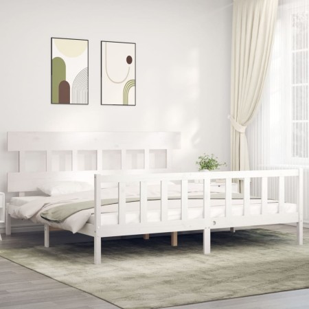 Weißer Massivholzbettrahmen mit Kopfteil 200x200cm von vidaXL, Betten und Lattenroste - Ref: Foro24-3193357, Preis: 155,34 €,...