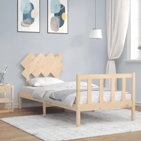 Bed frame with solid wood headboard by vidaXL, Beds and slatted bases - Ref: Foro24-3193431, Price: 88,95 €, Discount: %