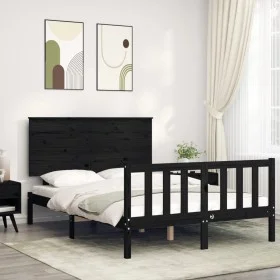 Bed frame with black solid wood headboard 140x190 cm by vidaXL, Beds and slatted bases - Ref: Foro24-3193385, Price: 179,96 €...