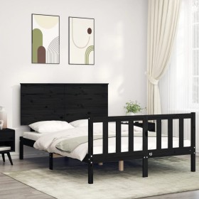 Estructura de cama con cabecero madera maciza negro 140x190 cm de vidaXL, Camas y somieres - Ref: Foro24-3193385, Precio: 182...