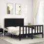 Bed frame with black solid wood headboard 140x190 cm by vidaXL, Beds and slatted bases - Ref: Foro24-3193385, Price: 182,26 €...