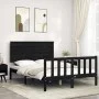 Bed frame with black solid wood headboard 140x190 cm by vidaXL, Beds and slatted bases - Ref: Foro24-3193385, Price: 179,96 €...