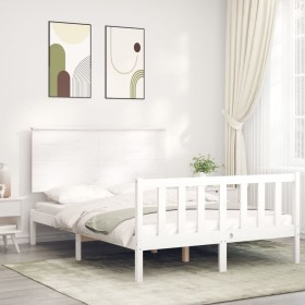 White solid wood bed frame with headboard 120x200 cm by vidaXL, Beds and slatted bases - Ref: Foro24-3193397, Price: 142,90 €...