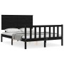 Bed frame with black solid wood headboard 140x190 cm by vidaXL, Beds and slatted bases - Ref: Foro24-3193385, Price: 182,26 €...
