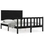 Bed frame with black solid wood headboard 140x190 cm by vidaXL, Beds and slatted bases - Ref: Foro24-3193385, Price: 179,96 €...