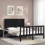 Bed frame with black solid wood headboard 140x190 cm by vidaXL, Beds and slatted bases - Ref: Foro24-3193385, Price: 182,26 €...