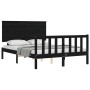 Bed frame with black solid wood headboard 140x190 cm by vidaXL, Beds and slatted bases - Ref: Foro24-3193385, Price: 182,26 €...