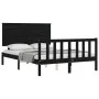 Bed frame with black solid wood headboard 140x190 cm by vidaXL, Beds and slatted bases - Ref: Foro24-3193385, Price: 179,96 €...