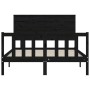 Bed frame with black solid wood headboard 140x190 cm by vidaXL, Beds and slatted bases - Ref: Foro24-3193385, Price: 182,26 €...