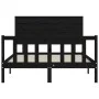 Bed frame with black solid wood headboard 140x190 cm by vidaXL, Beds and slatted bases - Ref: Foro24-3193385, Price: 179,96 €...