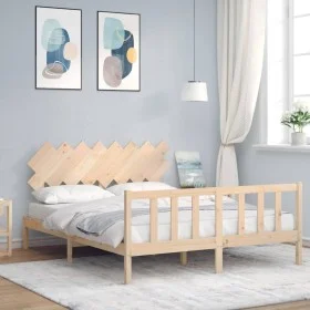 Bed frame with solid wood headboard 160x200 cm by vidaXL, Beds and slatted bases - Ref: Foro24-3193476, Price: 131,37 €, Disc...