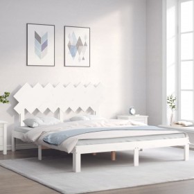 White solid wood bed frame with headboard 160x200 cm by vidaXL, Beds and slatted bases - Ref: Foro24-3193737, Price: 155,10 €...