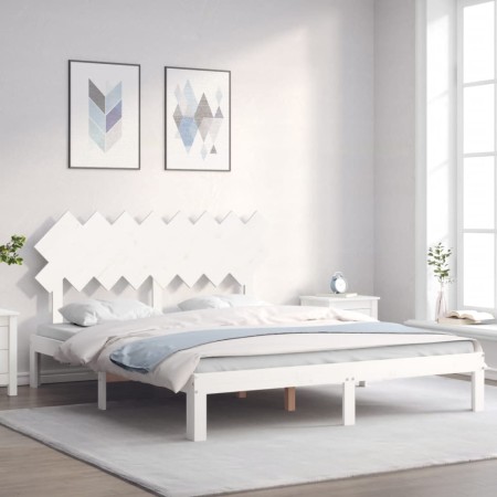 Weißer Massivholzbettrahmen mit Kopfteil 160x200 cm von vidaXL, Betten und Lattenroste - Ref: Foro24-3193737, Preis: 155,10 €...