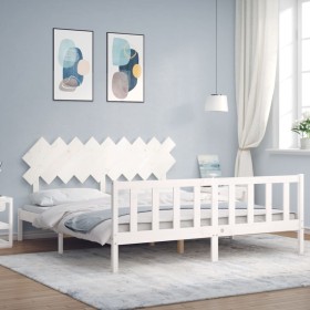 Doppelbettgestell mit weißem Massivholz-Kopfteil von vidaXL, Betten und Lattenroste - Ref: Foro24-3193482, Preis: 163,87 €, R...