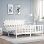 Double bed frame with white solid wood headboard by vidaXL, Beds and slatted bases - Ref: Foro24-3193482, Price: 161,64 €, Di...
