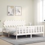 Double bed frame with white solid wood headboard by vidaXL, Beds and slatted bases - Ref: Foro24-3193482, Price: 163,79 €, Di...
