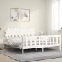 Double bed frame with white solid wood headboard by vidaXL, Beds and slatted bases - Ref: Foro24-3193482, Price: 161,64 €, Di...