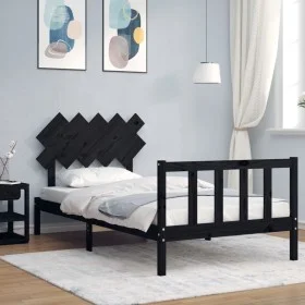 Bed frame with black solid wood headboard 100x200 cm by vidaXL, Beds and slatted bases - Ref: Foro24-3193460, Price: 128,15 €...