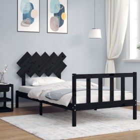 Bettgestell mit schwarzem Massivholzkopfteil 100x200 cm von vidaXL, Betten und Lattenroste - Ref: Foro24-3193460, Preis: 129,...